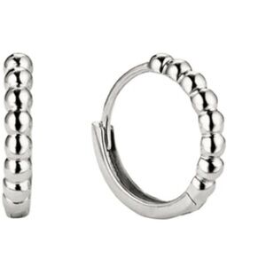 Mejuri white gold BEADED HUGGIE HOOPS